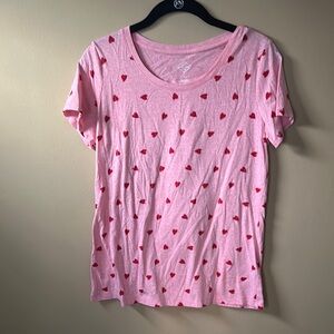 Pink T-Shirt with Red Heart Pattern